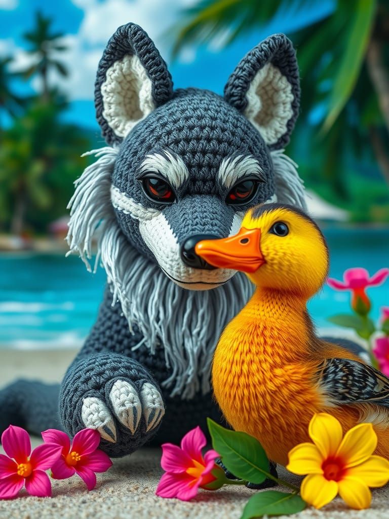 Beach Holiday Werewolf in Klimt Crochet Style