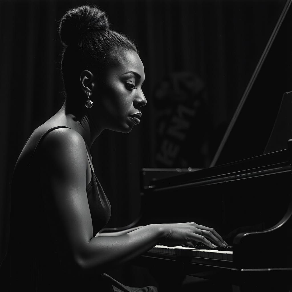 Nina Simone Performing: Noir Comic Illustration