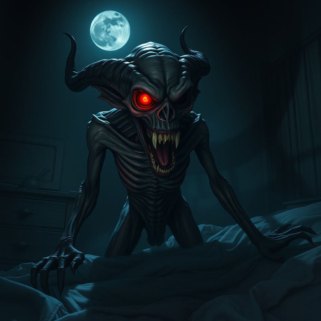 Grotesque One-Eyed Demon Emerges from the Darkness