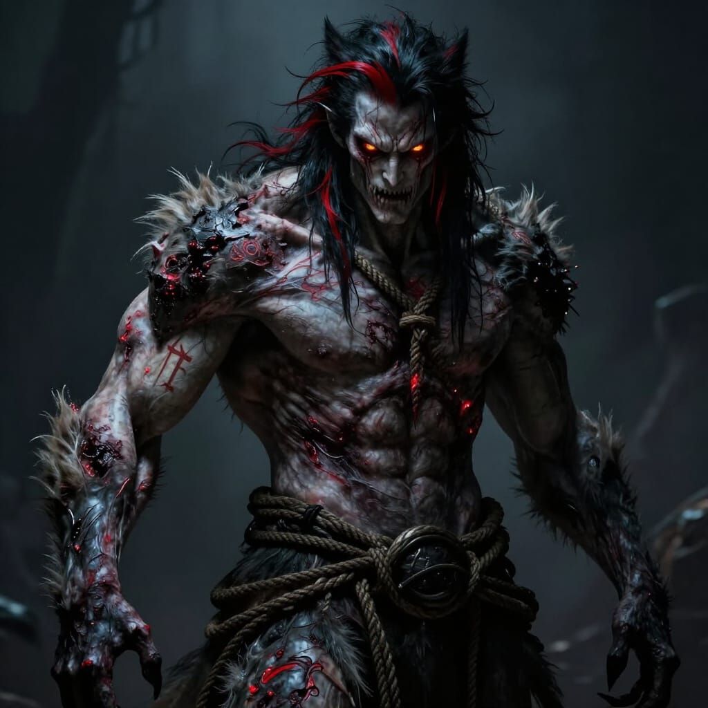 Predatory Man and Beast Form in Dark Fantasy Style