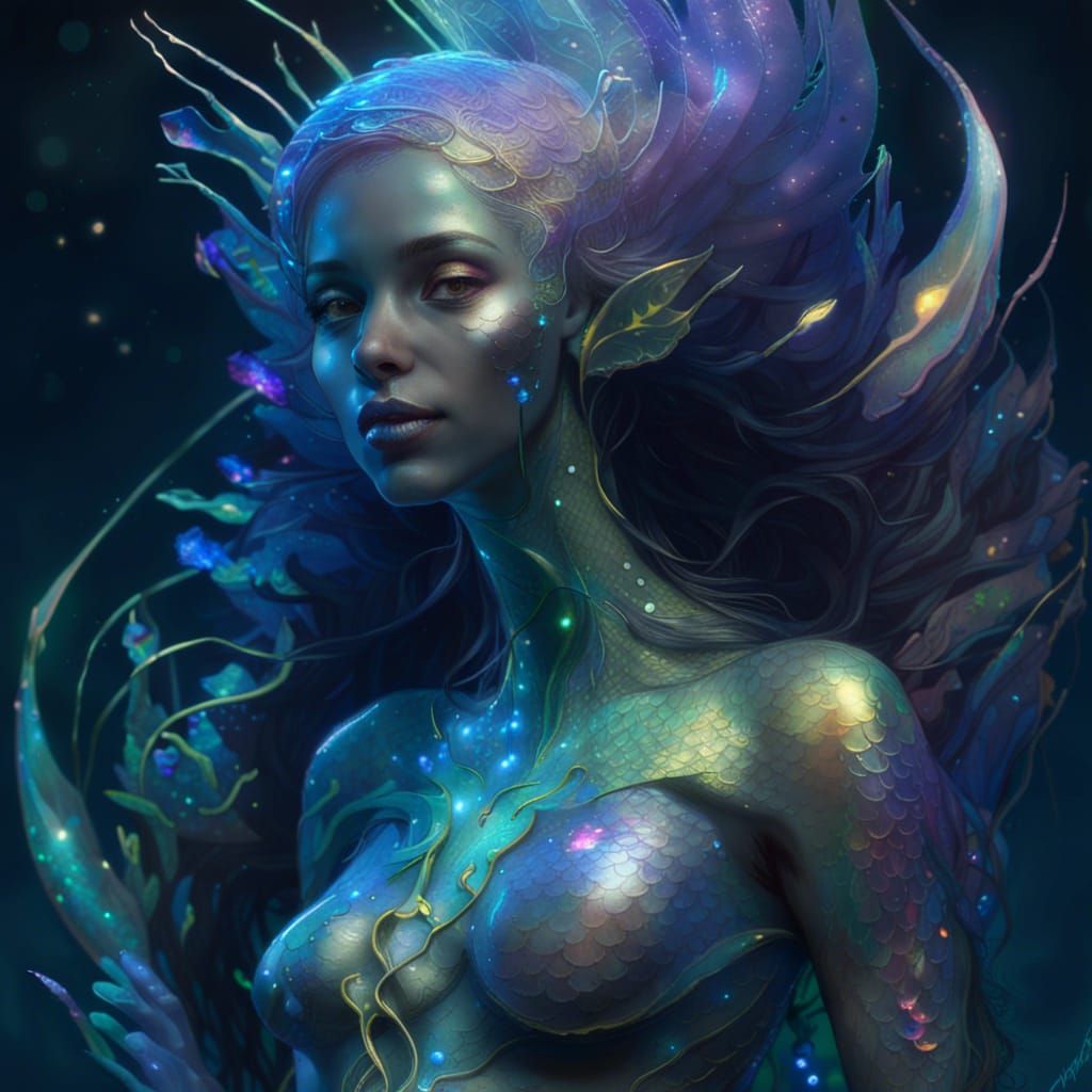 Iridescent Alien Mermaid Acrylic Painting