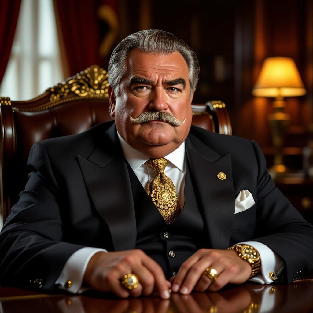 Opulent Man with Regal Air in Dramatic Office