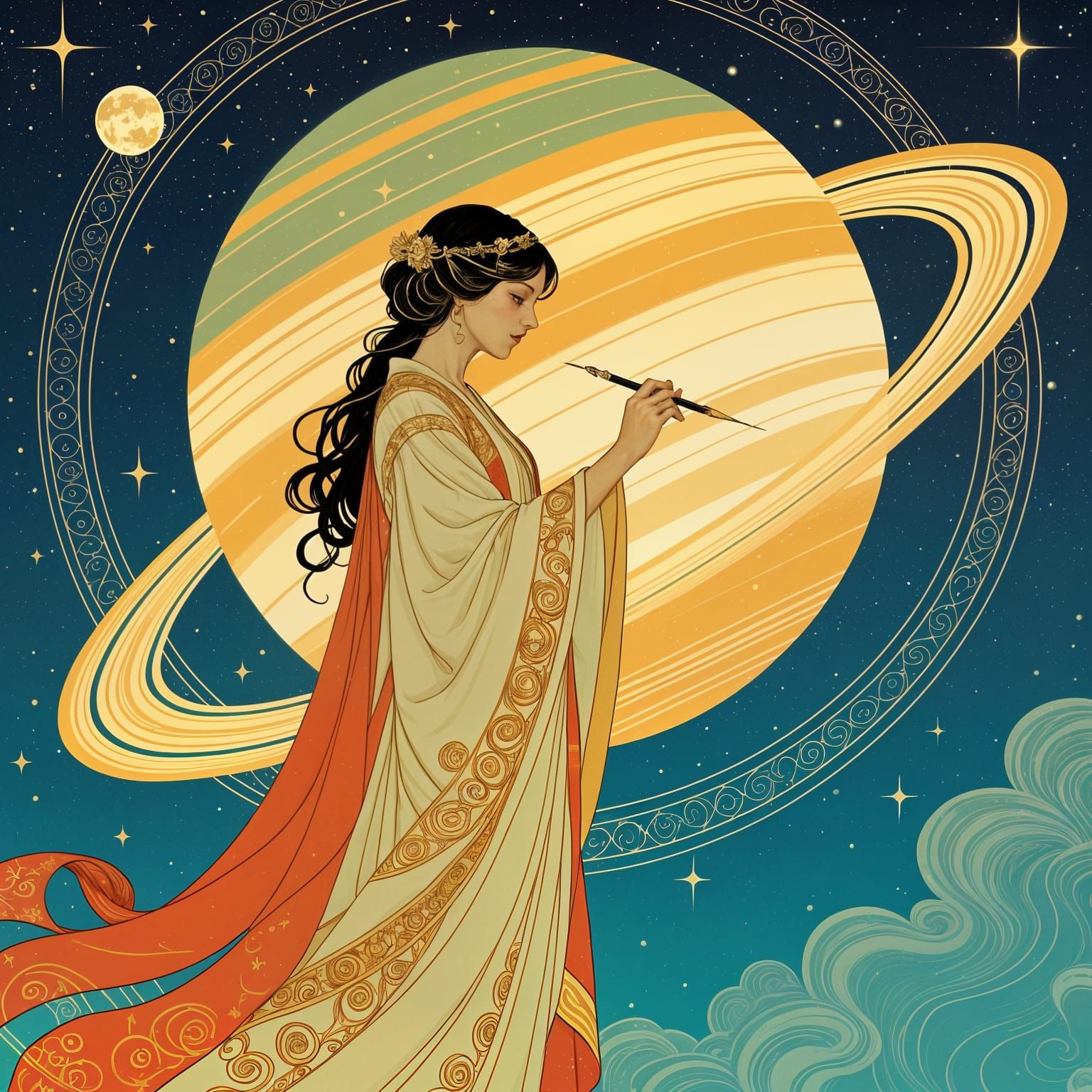 Celestial Calligrapher Inscribing Saturn's Rings