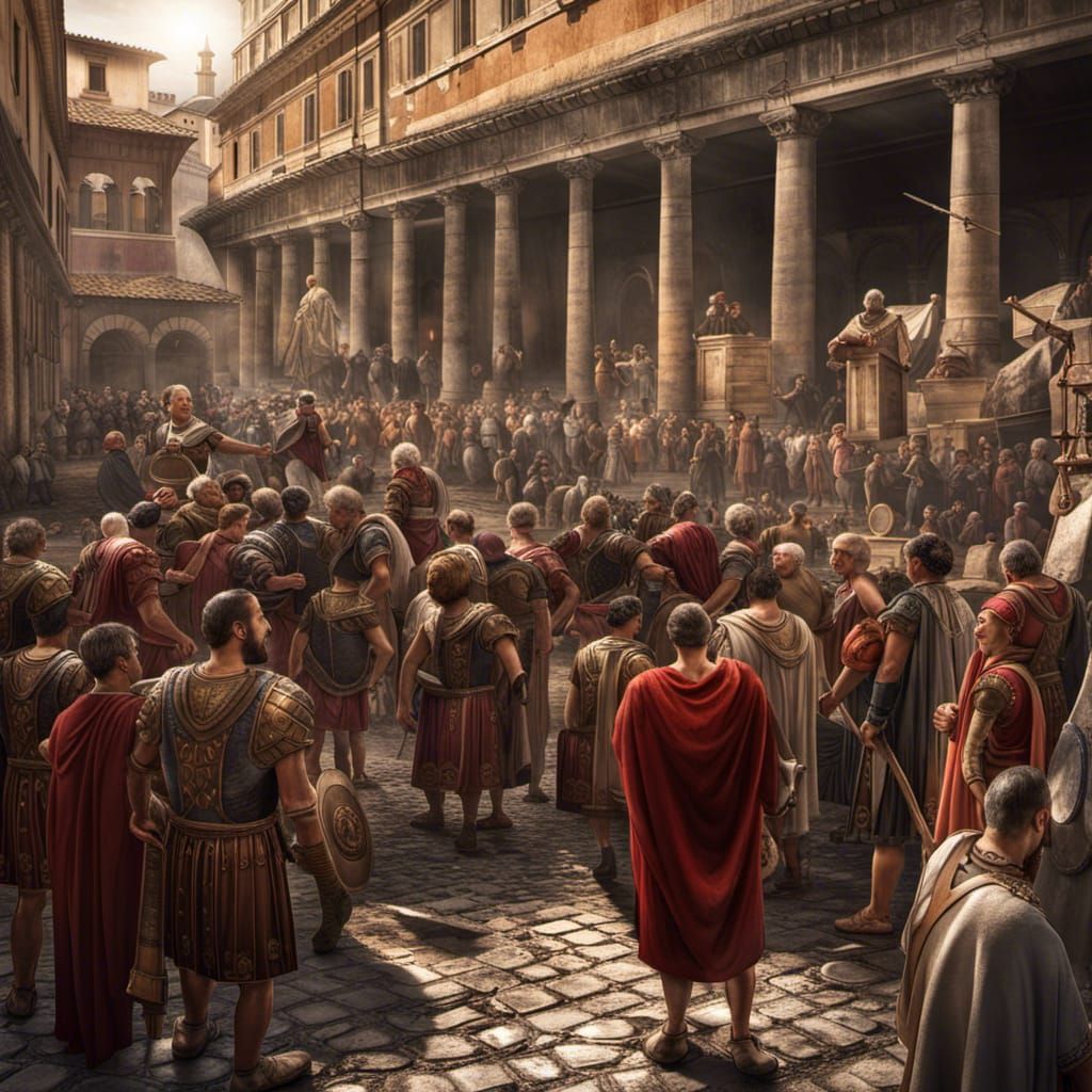 Roman Centurion Guard in a Bustling Market