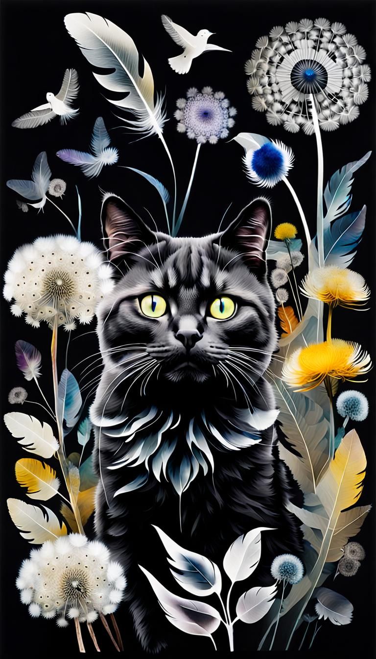 Surreal Photogram of Floral Cat Dreamscape