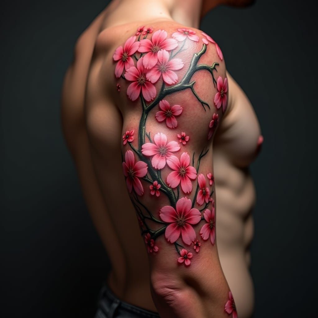 Cherry Blossom Full Sleeve Tattoo Art