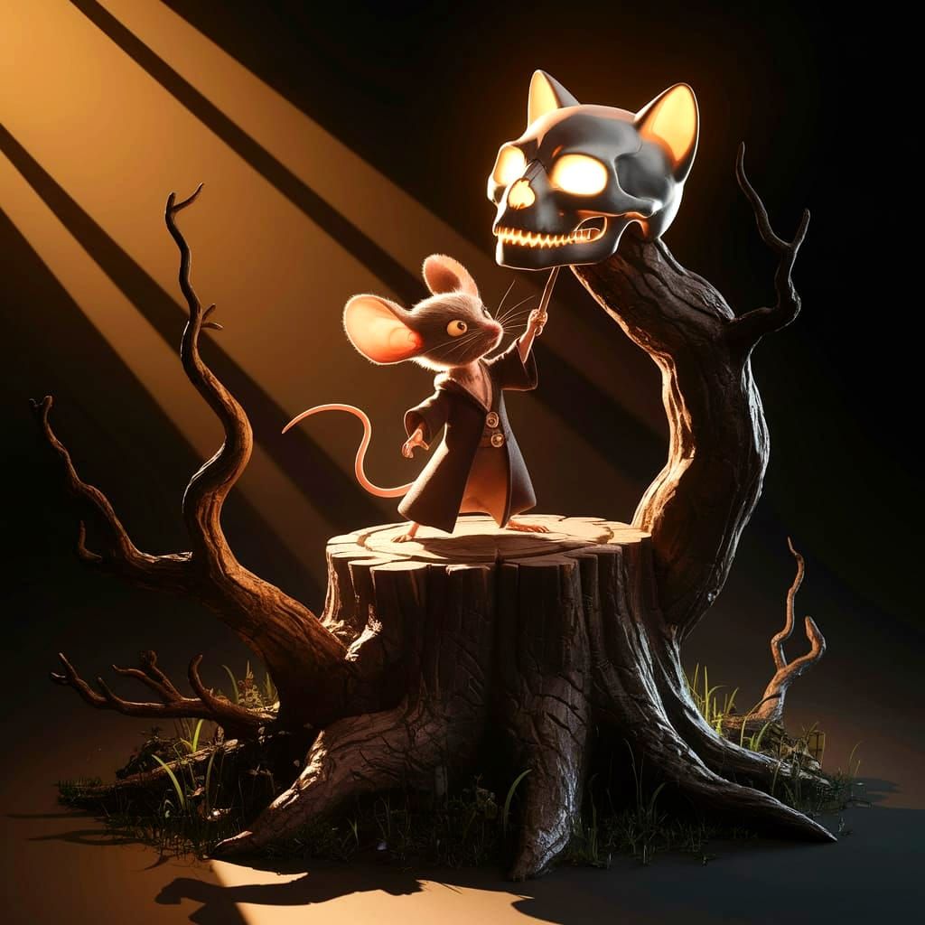 Mouse Wizard Casts Dark Magic Amidst Twisted Whimsy