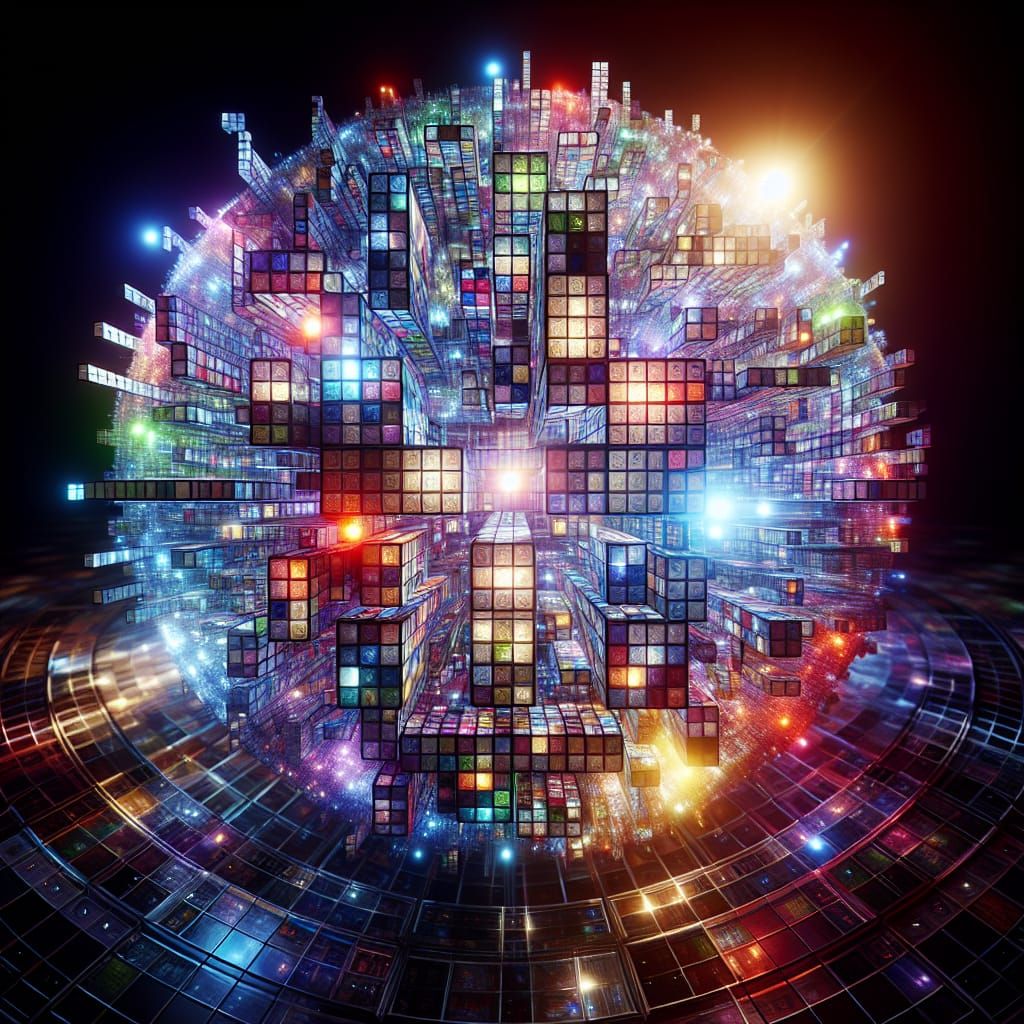 Illuminated Three-Dimensional Crossword Puzzle in Space