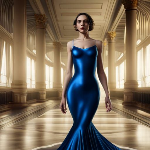 Young Woman in Blue Dress: Fantasy Concept Art