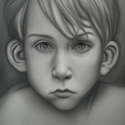 Hyperdetailed Charcoal Drawing of Blond Boy