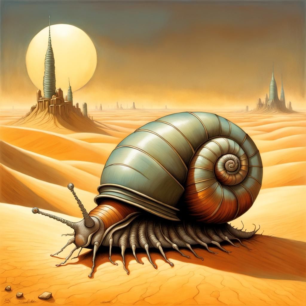 Armored Millipede Snail in Dystopian Desert
