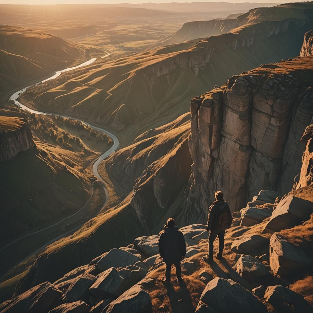 Cinematic Landscape with Figure at Sunset