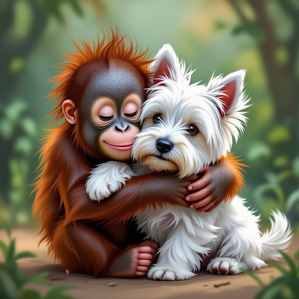 a pencil sketch features a baby orangutan hugging tight a cu...