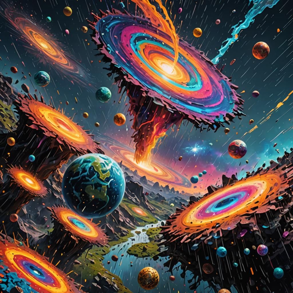 Colorful Vortex Asteroid Rain on Earth: Holographic Illustra...