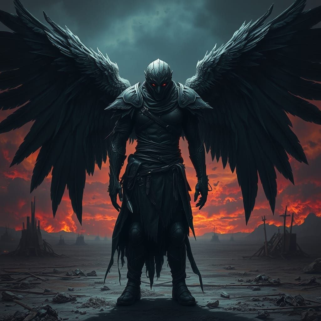 Brooding Obsidian Angel Guards Wasteland