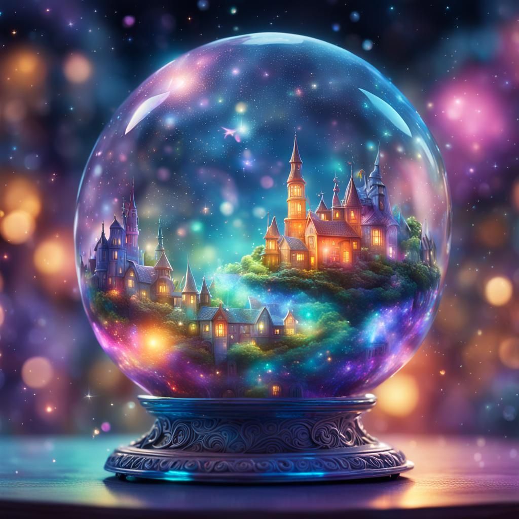 Fairy World in Glass Globe: Holographic Illustration