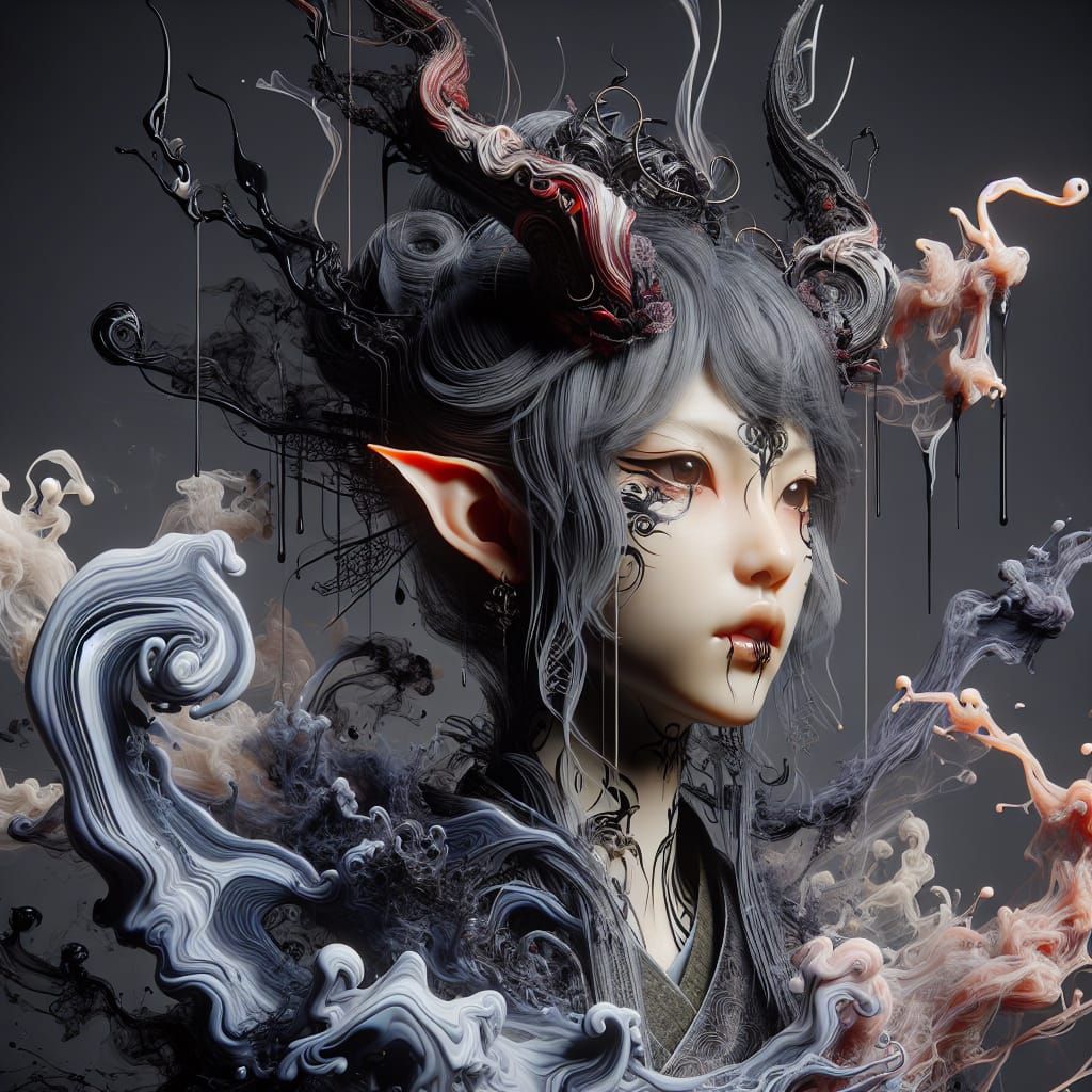 Anime Demon in Japanese Painting Style