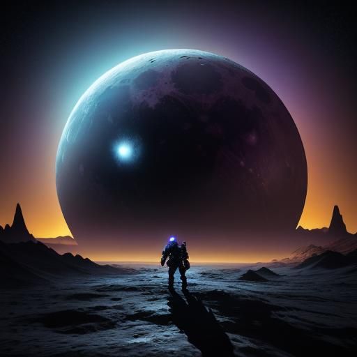 Moon Eclipse in Vibrant, Swirly Purple and Blue