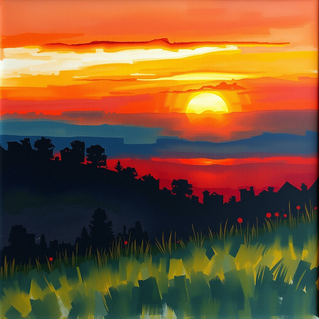 Vibrant Dawn Breaks as Impasto Gouache Painting