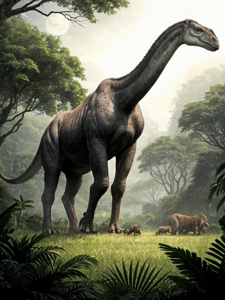 Brachiosaurus Grazing in Lush Prehistoric Jungle