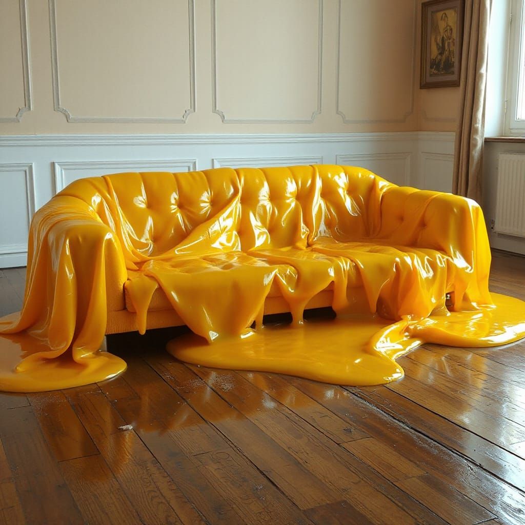 Golden Jelly Sofa Melts Across Floor