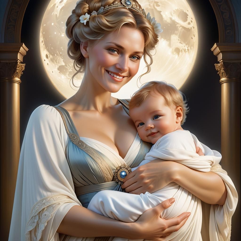Mother and Child Portrait in Art Nouveau Style