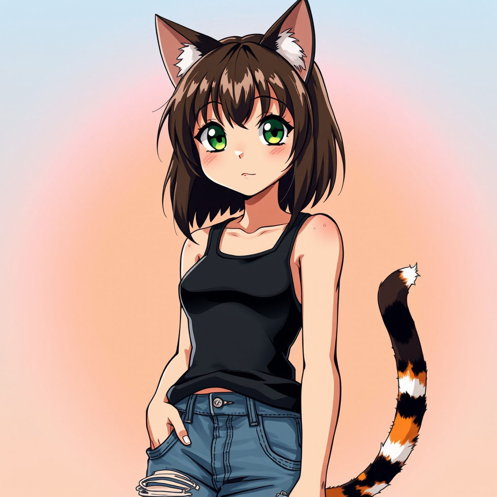 Anime Cat Girl Portrait in Studio Trigger Style