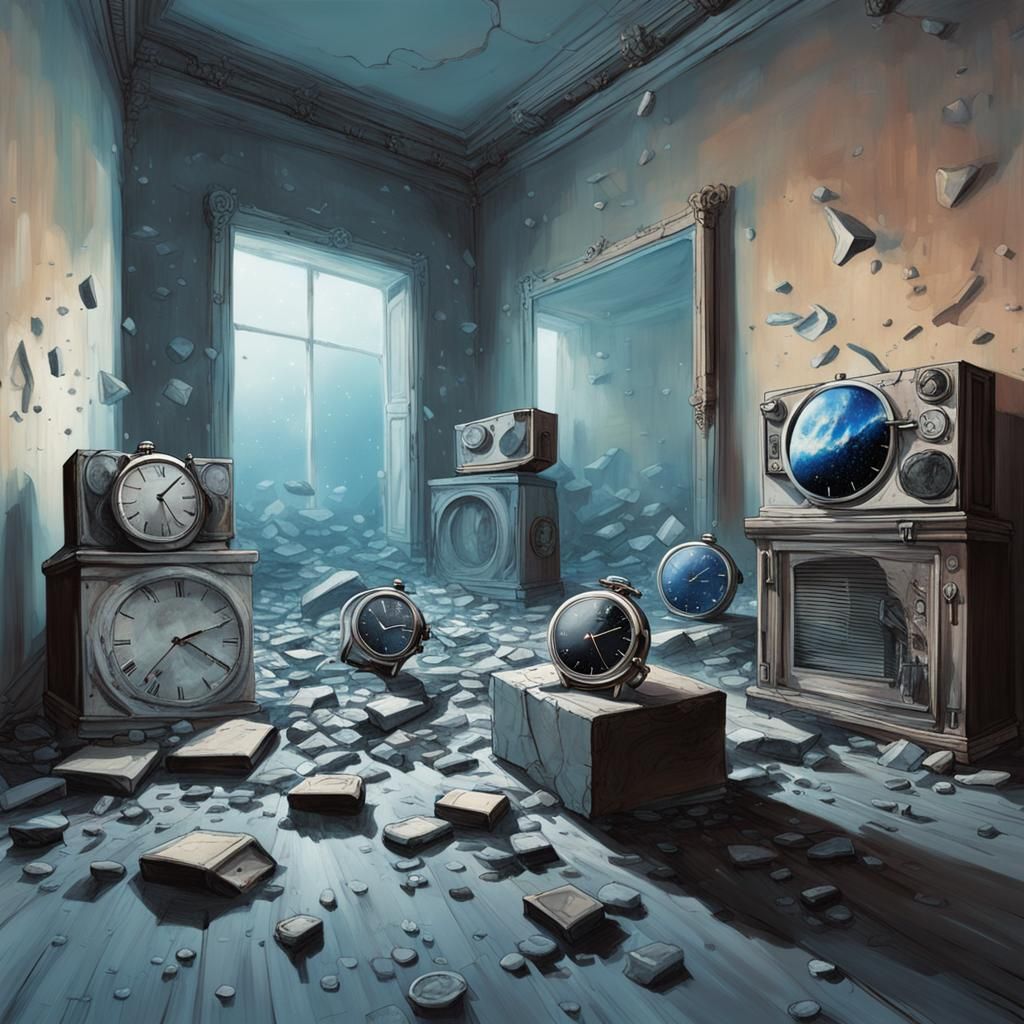 Surreal Melting Clocks in Distorted Room
