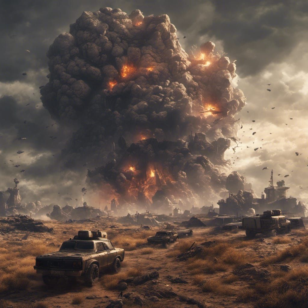 Apocalyptic Wasteland: Nuclear Bombing in Dark Fantasy Style