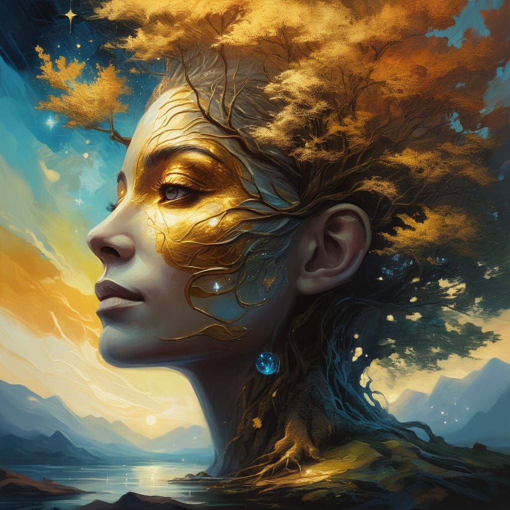 Surreal Oil Painting of Majestic Tree of Life