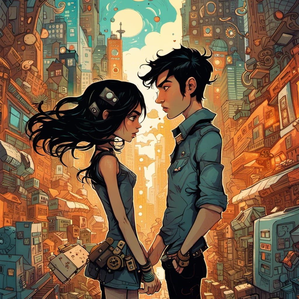 Loving Couple in a Solarpunk City: Digital Art
