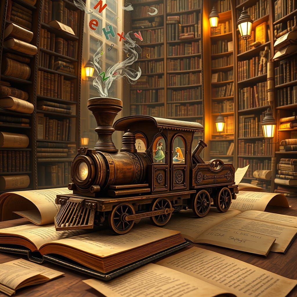 Whimsical Train Chugs Through Bookish Dreamscape in Jan Švan...