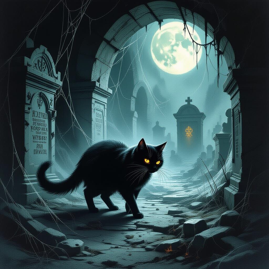 Spectral Cat in Moonlit Crypt