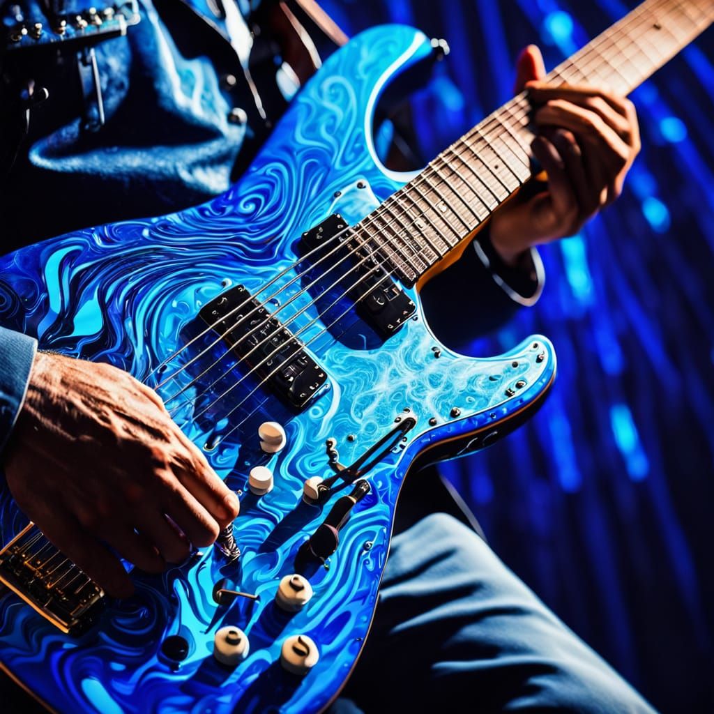 Surreal Man Plays Distorted Blue Guitar