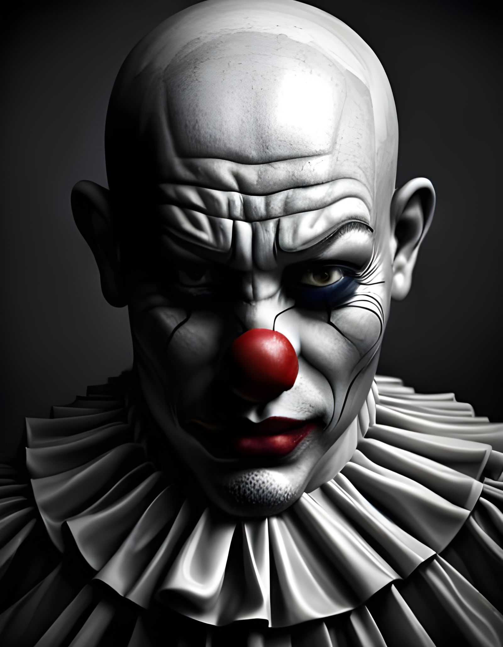 Sad Clown Portrait in Desaturated Abstract Style