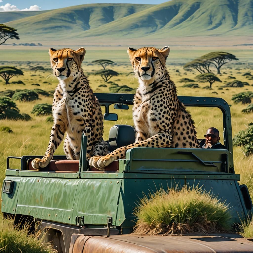 Cheetahs on Safari Truck in Ngorongoro Crater