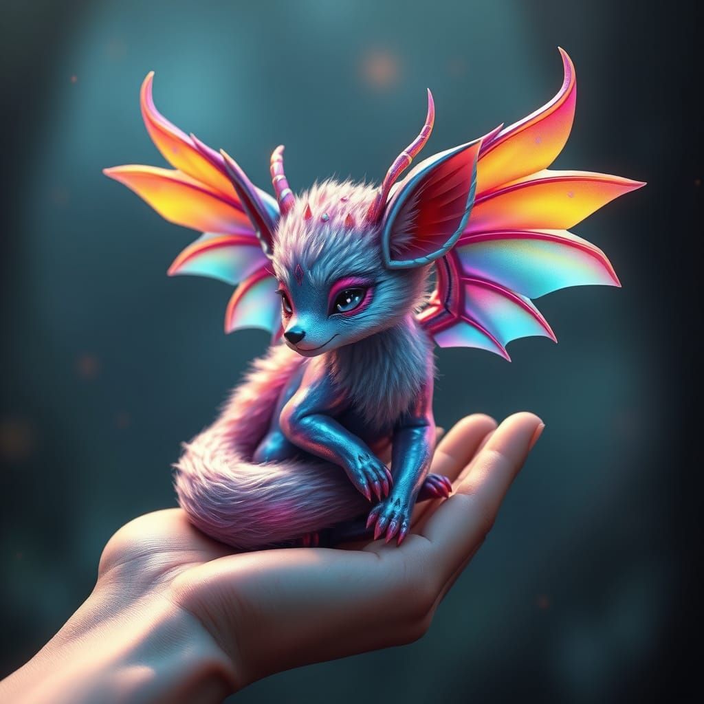 Whimsical Dream Fox with Wings and Horns