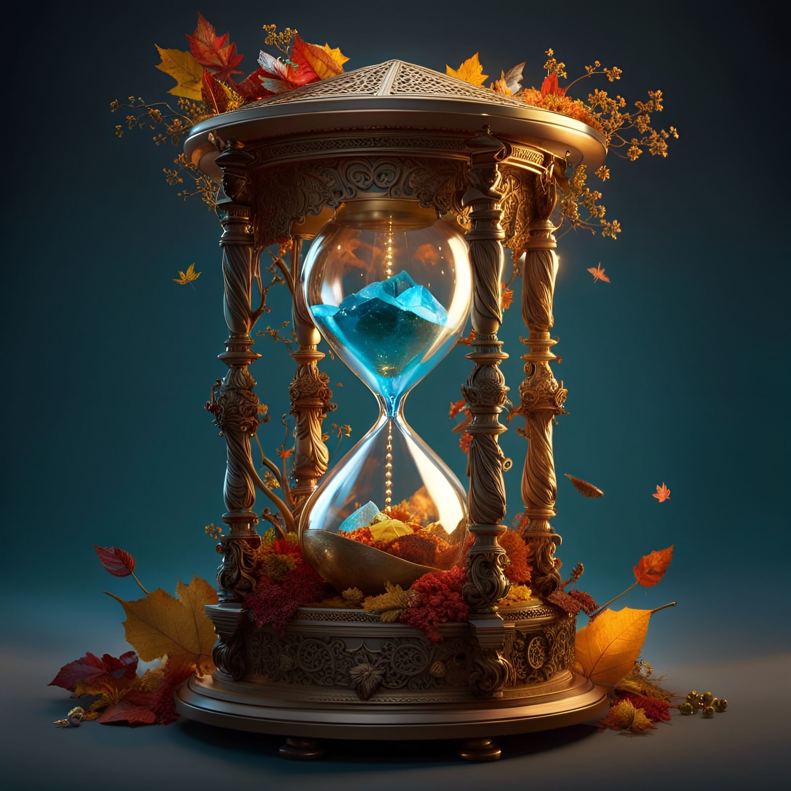 Hourglass Displaying Seasonal Transition with Intricate Deta...