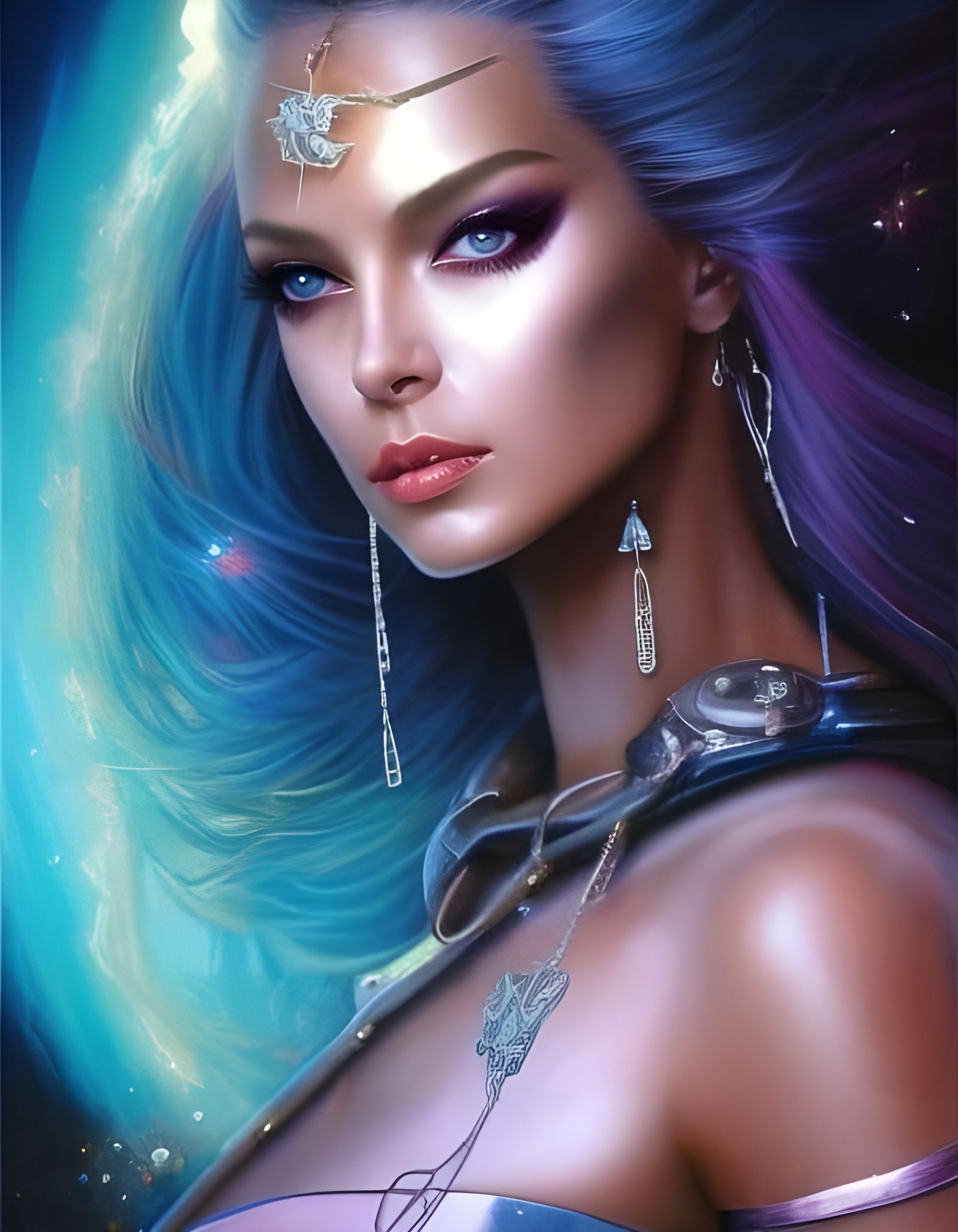 Cyborg Princess Exploring Space in Solarpunk Style