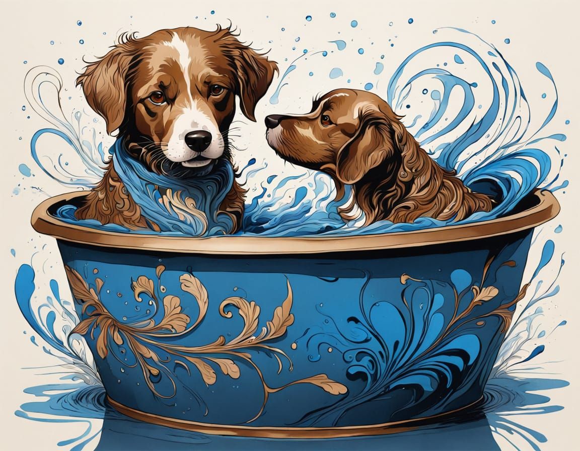 Whimsical Zinc Tub Bath Scene in Earthy Tones