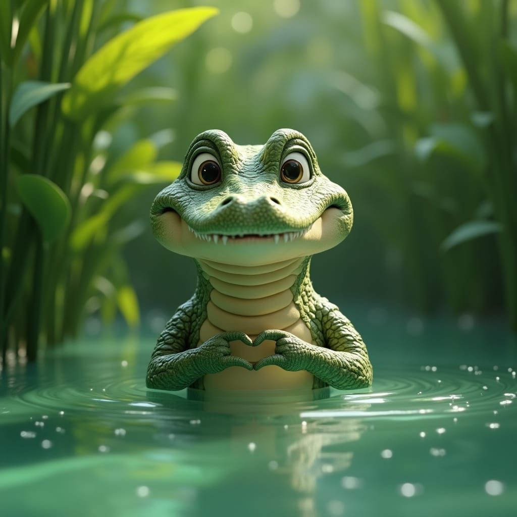 Friendly Crocodile in Sparkling Water: 3D Digital Art