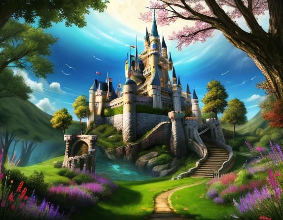 Psychedelic Fantasy Castle in Vivid Colors