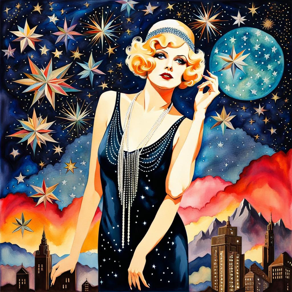 Jean Harlow as 1920s Flapper in Starry Sky