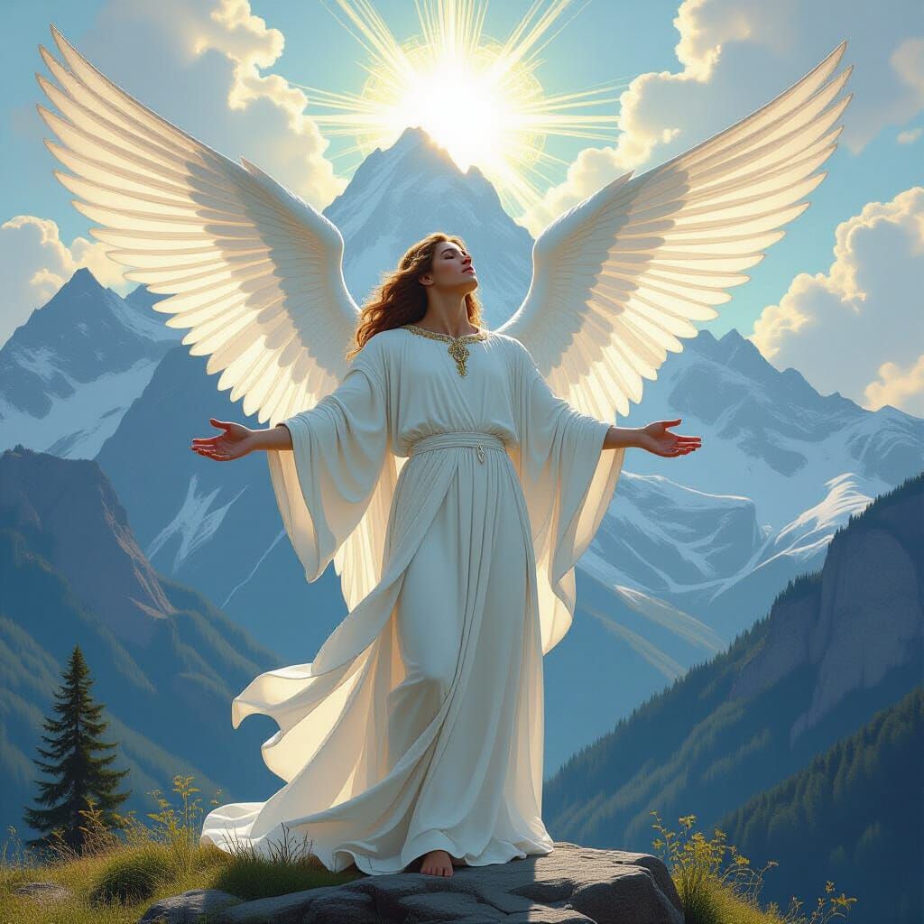 Towering Angel of Mercy in Art Nouveau Style