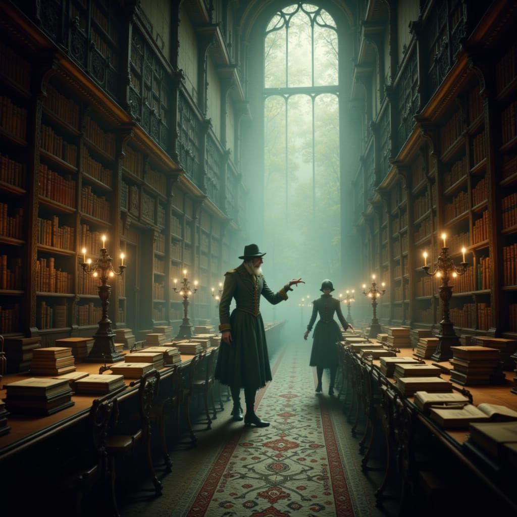 Mystical Library: Floating Books & Spectral Scholars