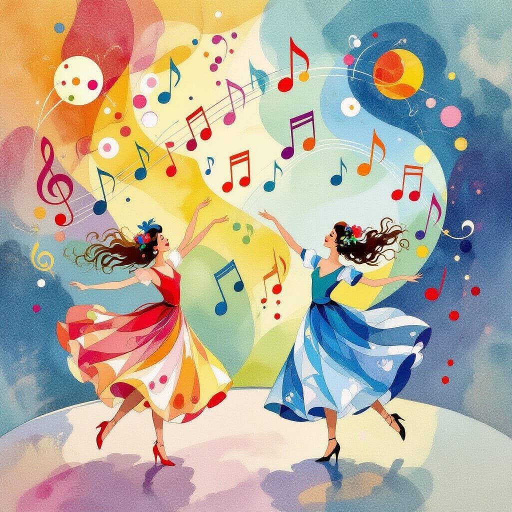 Joyful Dancing Notes & Shapes in Watercolor Style