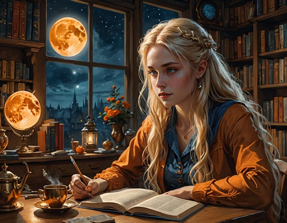 Blonde Elf with Butterfly in Ethereal Fantasy Room