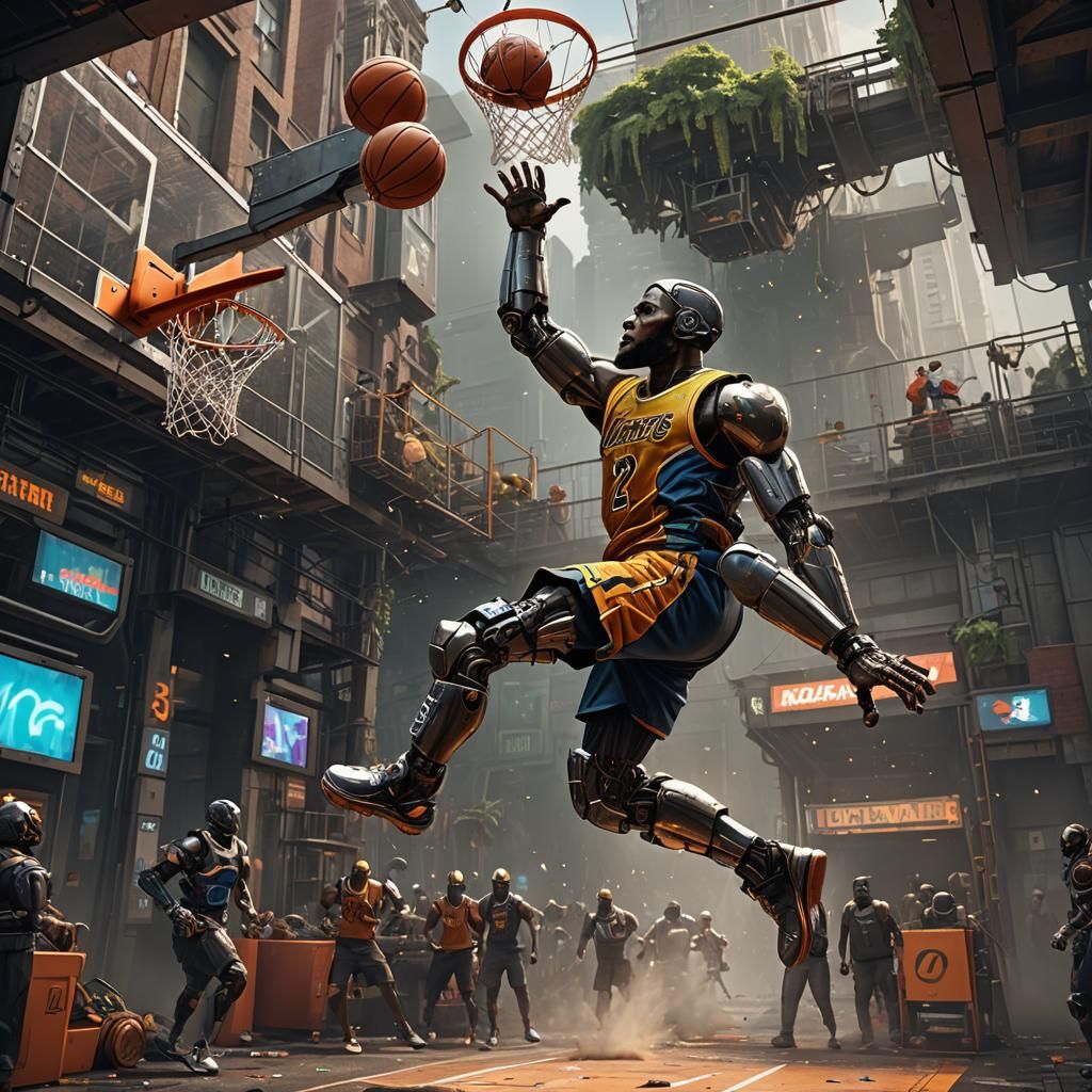 Robot Dunks on Lebron James: Fantasy Concept Art