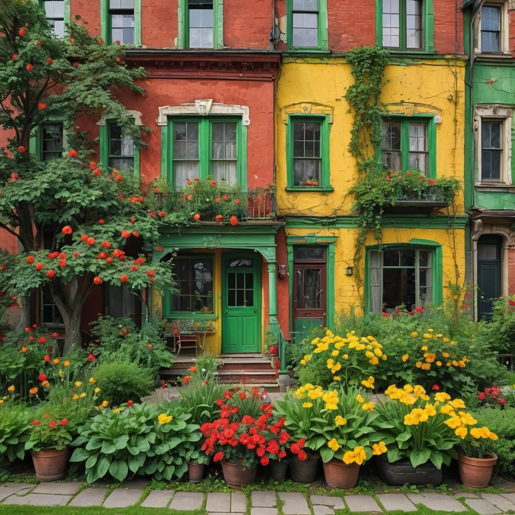 Vermilion House with Complementary Colored Garden