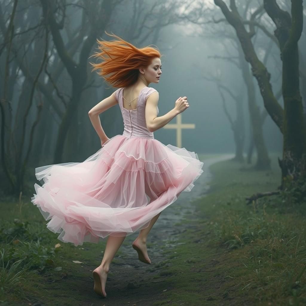 Fantasy Action: Woman in Pink Tulle Runs
